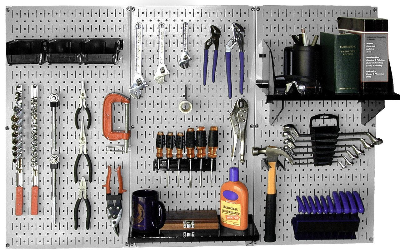 4' Metal Pegboard Standard Tool Organizer Kit with Accessories - Gray/Black