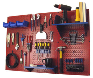 4' Metal Pegboard Standard Tool Organizer Kit with Accessories - Red/Blue