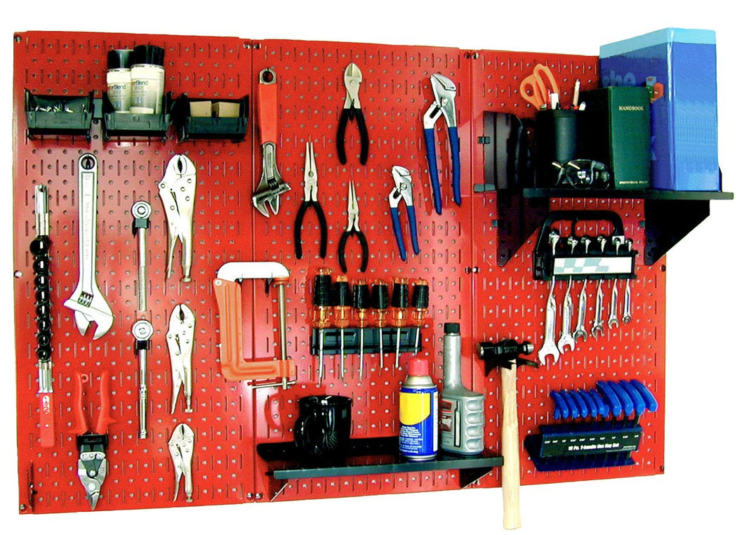 4' Metal Pegboard Standard Tool Organizer Kit with Accessories - Red/Black