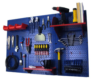 4' Metal Pegboard Standard Tool Organizer Kit with Accessories - Blue/Red