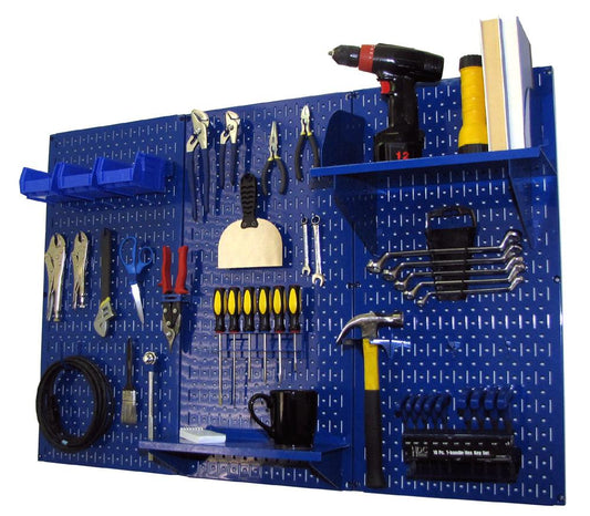 4' Metal Pegboard Standard Tool Organizer Kit with Accessories - Blue/Blue