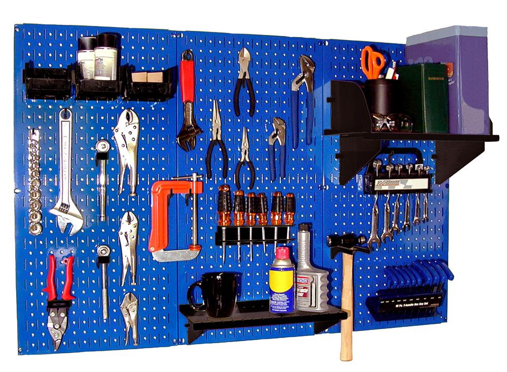 4' Metal Pegboard Standard Tool Organizer Kit with Accessories - Blue/Black