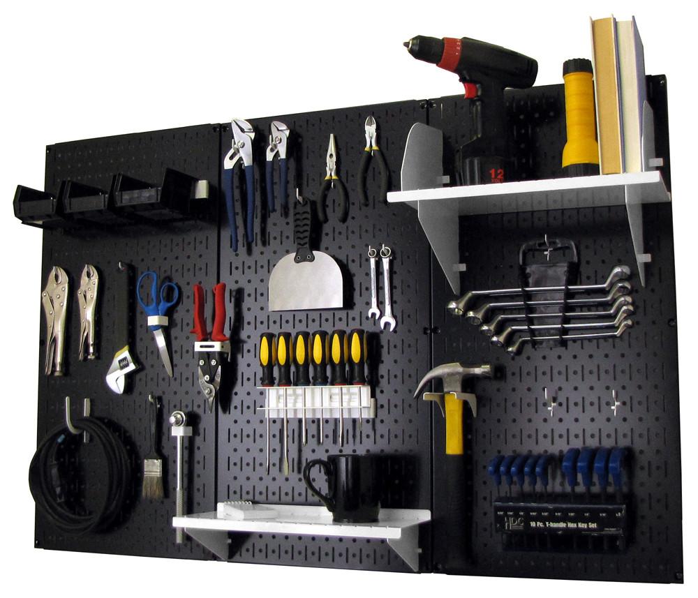 4' Metal Pegboard Standard Tool Organizer Kit with Accessories - Black/White