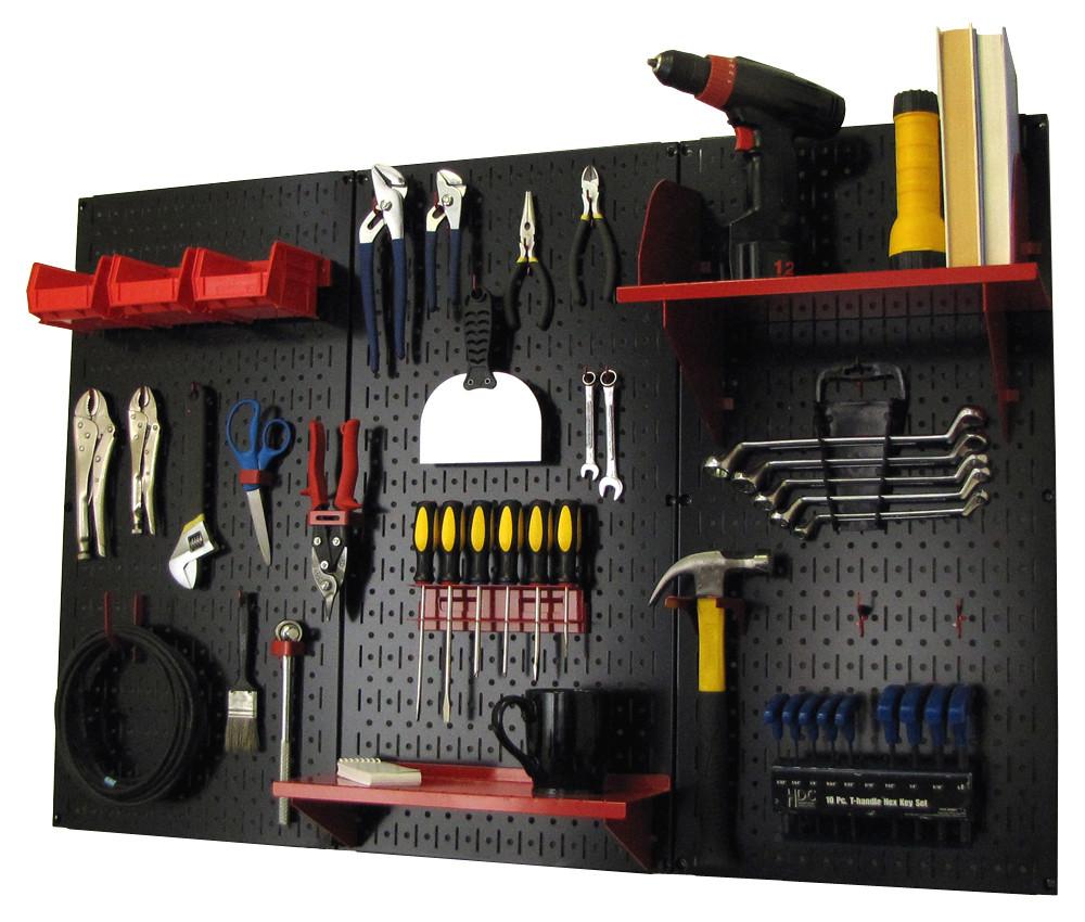 4' Metal Pegboard Standard Tool Organizer Kit with Accessories - Black/Red