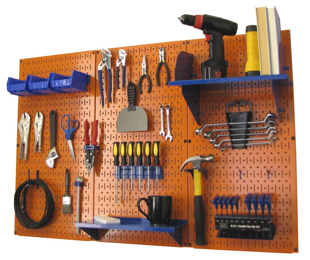4' Metal Pegboard Standard Tool Organizer Kit with Accessories - Orange/Blue