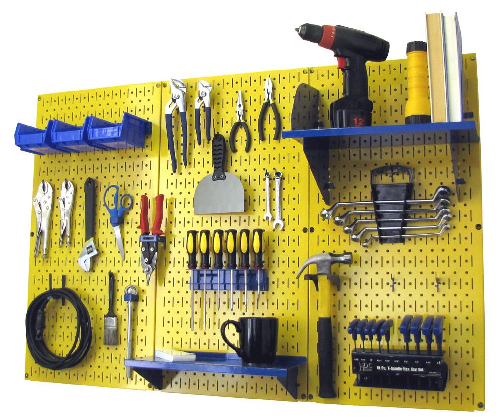 4' Metal Pegboard Standard Tool Organizer Kit with Accessories - Yellow/Blue