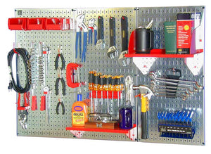 4' Metal Pegboard Standard Tool Organizer Kit with Accessories - Galvanized Metallic/Red