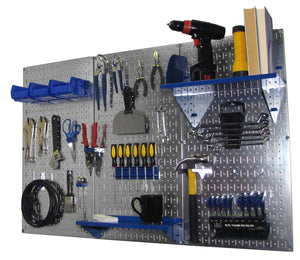 4' Metal Pegboard Standard Tool Organizer Kit with Accessories - Galvanized Metallic/Blue