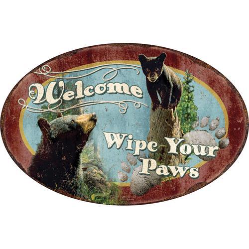 Tin Sign Wipe Yer Paws, Size 12" x 17"