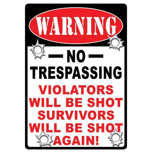 Tin Sign Warning-No Trespassing, Size 12