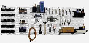 8' Metal Pegboard Master Workbench Tool Organizer Kit with Accessories - White/Black