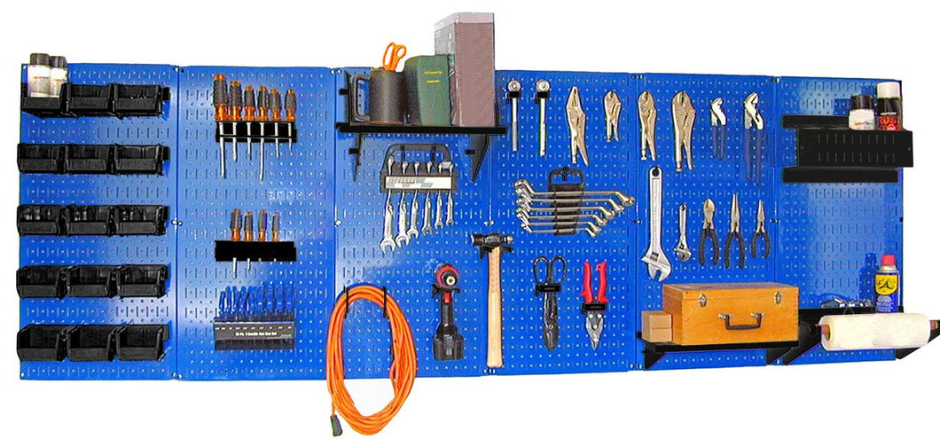 8' Metal Pegboard Master Workbench Tool Organizer Kit with Accessories - Blue/Black