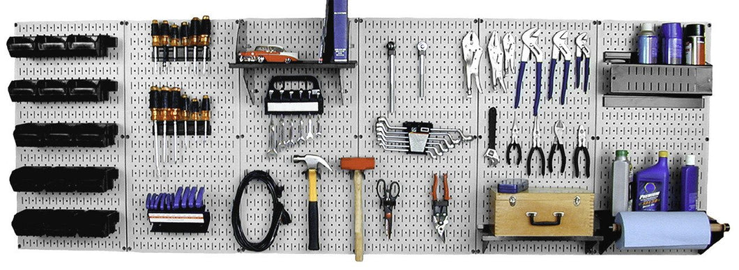 8' Metal Pegboard Master Workbench Tool Organizer Kit with Accessories - Gray/Black