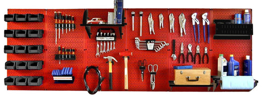 8' Metal Pegboard Master Workbench Tool Organizer Kit with Accessories - Red/Black