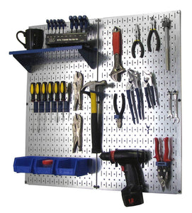 Metal Pegboard Utility Tool Storage Kit with Accessories - Metallic Galvanized/Blue