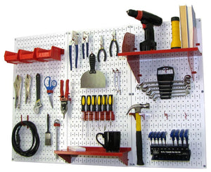 4' Metal Pegboard Standard Tool Organizer Kit with Accessories - White/Red