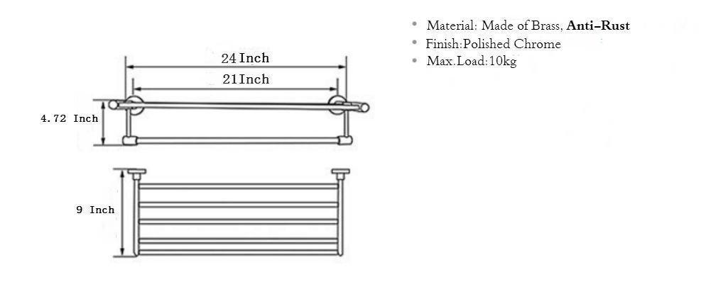 Organize with renist bath towel rack with towel bar 24 inch solid brass bathroom storage organizer shelf rustproof wall mount polished finish9618 double towel shelf