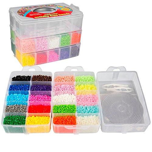 20,000 Fuse Beads - 20 colors (5 Glow in the Dark), Tweezers, Peg Boards, Ironing Paper, Case -