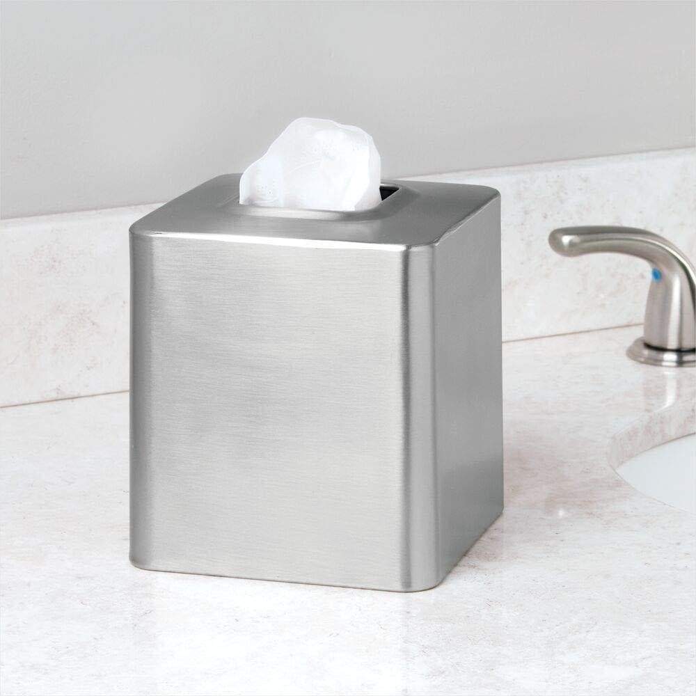 Buy now mdesign square paper facial tissue box cover holder for bathroom vanity countertops bedroom dressers night stands desks and tables metal 4 pack brushed