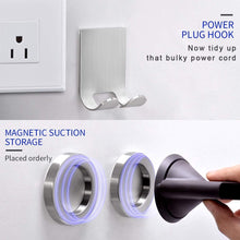 Load image into Gallery viewer, Explore xigoo hair dryer holder self adhesive dyson hair dryer wall mount holder compatible dyson supersonic hair dryer brushed 304 stainless steel power plug diffuser and nozzles organizer