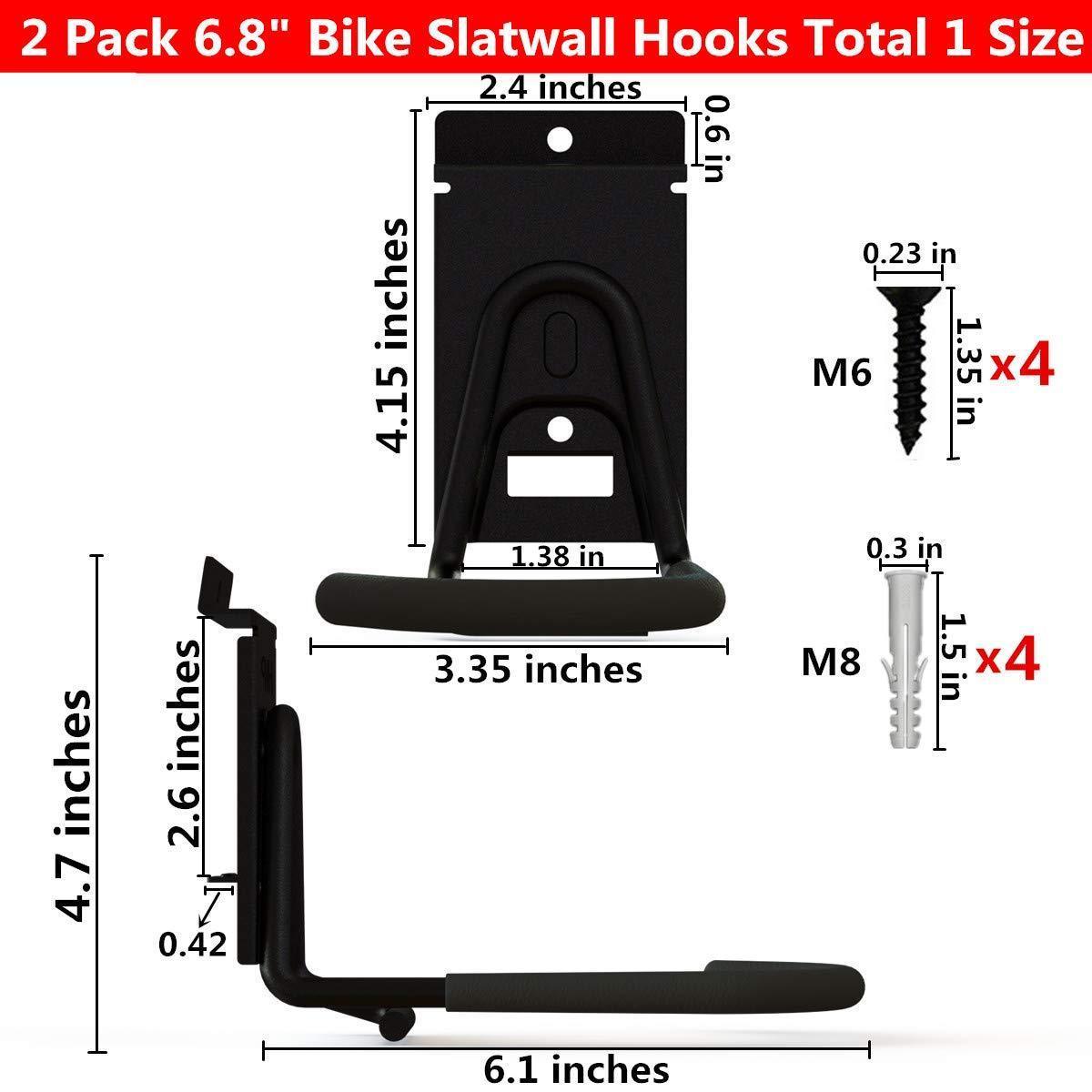 Best heavy duty slatwall bike hook storage system vertical bicycles rack for garden garage shed organization easily hang detach tools hanger black 2 pack 6 8 bike hook