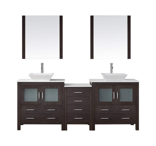 New virtu usa dior 82 inch double sink bathroom vanity set in espresso w square vessel sink white engineered stone countertop single hole polished chrome 2 mirrors kd 70082 s es