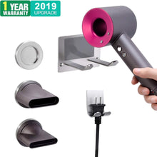 Load image into Gallery viewer, Discover the xigoo hair dryer holder self adhesive dyson hair dryer wall mount holder compatible dyson supersonic hair dryer brushed 304 stainless steel power plug diffuser and nozzles organizer