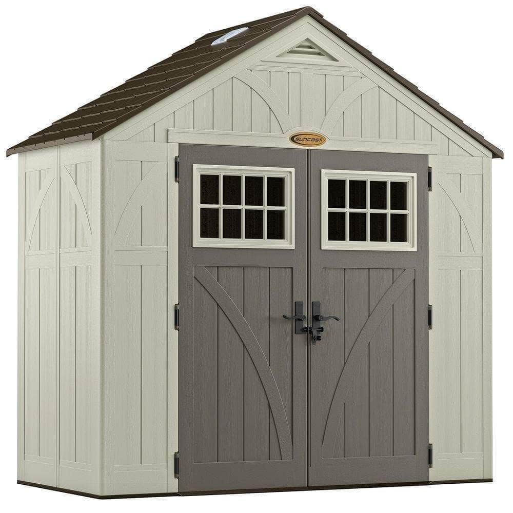 Amazon suncast 4 x 8 tremont storage shed with windows outdoor storage for backyard tools and accessories all weather resin material transom windows and shingle style roof