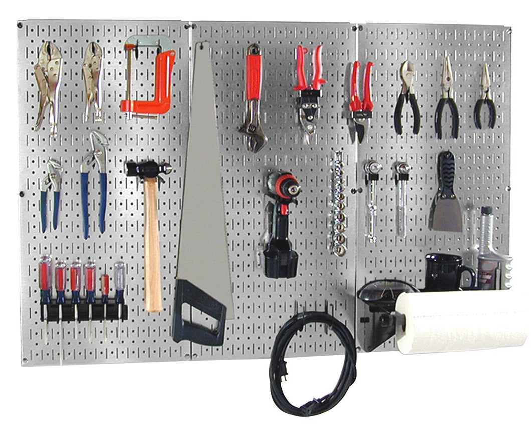 4' Metal Pegboard Basic Tool Organizer Kit with Accessories - Metallic Galvanized/Black