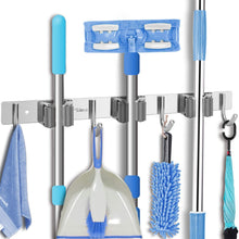 Load image into Gallery viewer, Budget friendly tsmine broom holder organizers and storage stainless steel mop holder wall mounted garden tool heavy duty rack hooks for garage home kitchen bathroom closet and shed 3 racks 4 hooks