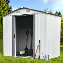 Load image into Gallery viewer, The best ainfox 8x8 storage shed with foundation kit outdoor steel toolsheds storage floor frame kit utility garden backyard lawn warm white 8x8 storage shed with floor base kit