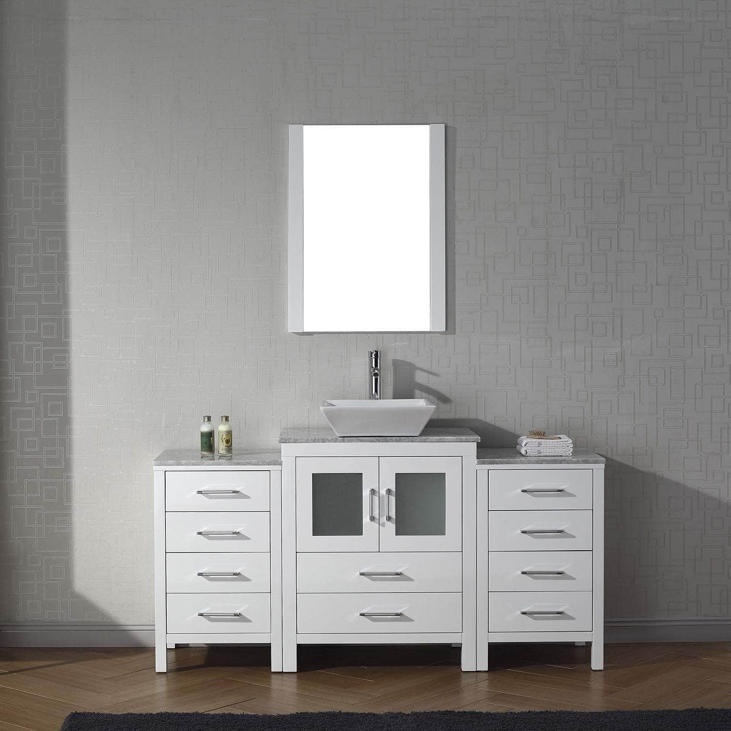 Buy virtu usa dior 60 inch single sink bathroom vanity set in white w square vessel sink italian carrara white marble countertop single hole polished chrome 1 mirror ks 70060 wm wh