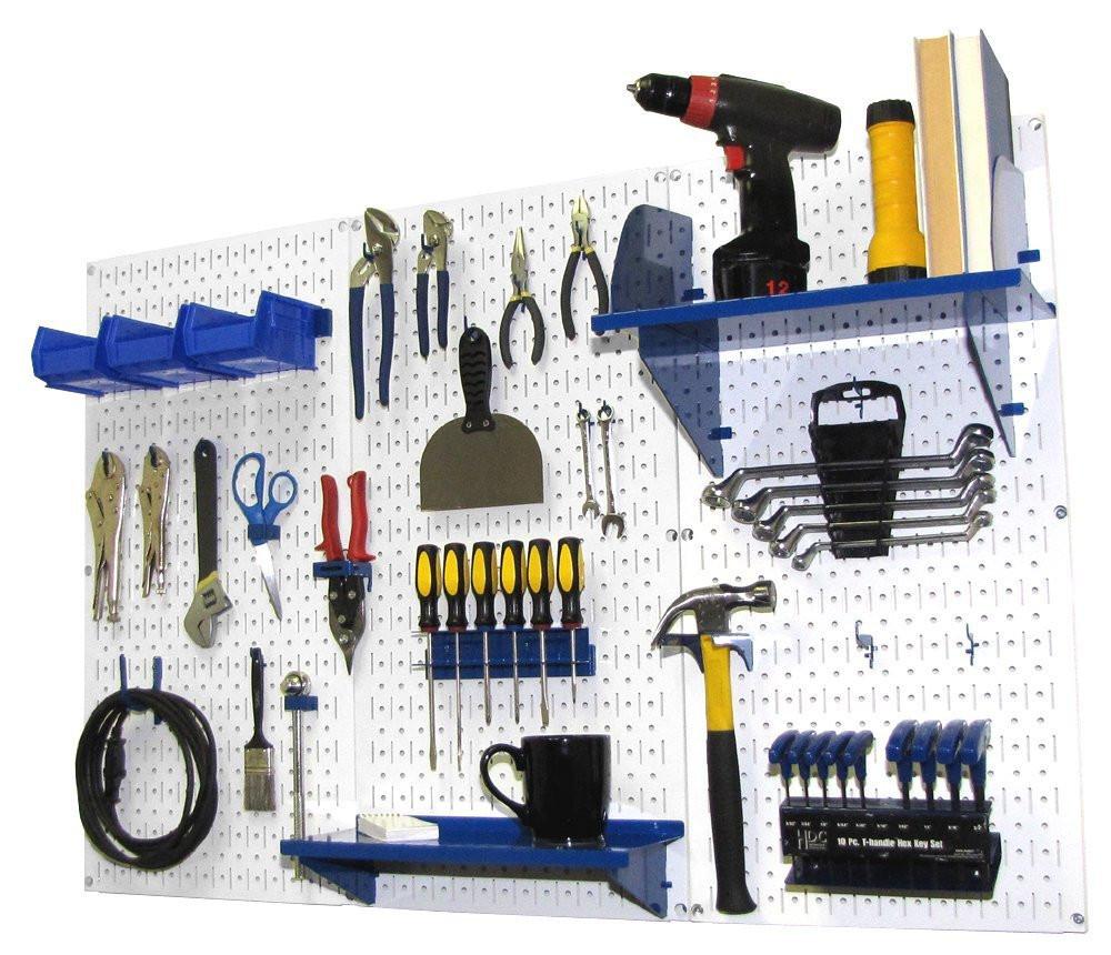 4' Metal Pegboard Standard Tool Organizer Kit with Accessories - White/Blue