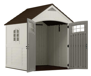 Top rated suncast 7 x 7 cascade storage shed outdoor storage for backyard tools and accessories all weather resin material transom windows and shingle style roof