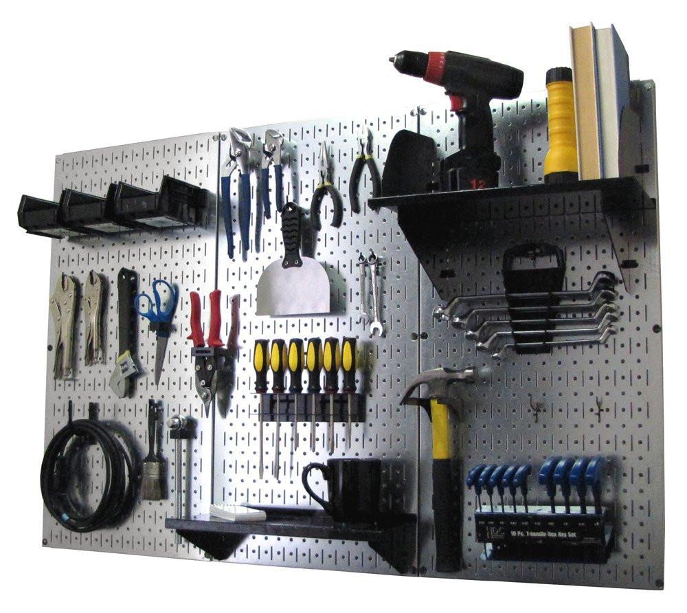 4' Metal Pegboard Standard Tool Organizer Kit with Accessories - Galvanized Metallic/Black