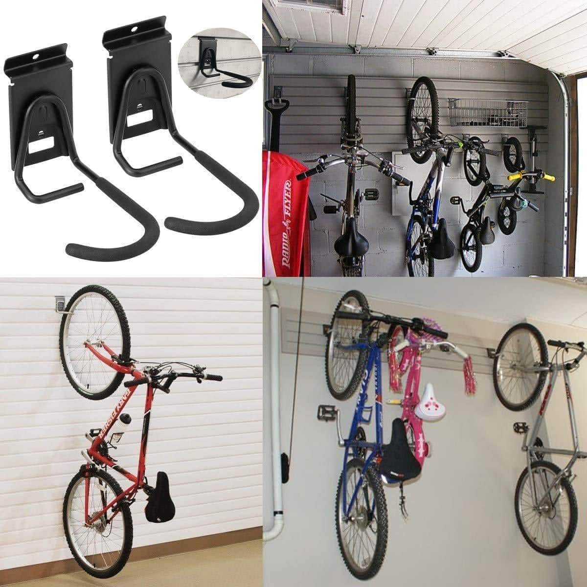 Amazon best heavy duty slatwall bike hook storage system vertical bicycles rack for garden garage shed organization easily hang detach tools hanger black 2 pack 6 8 bike hook