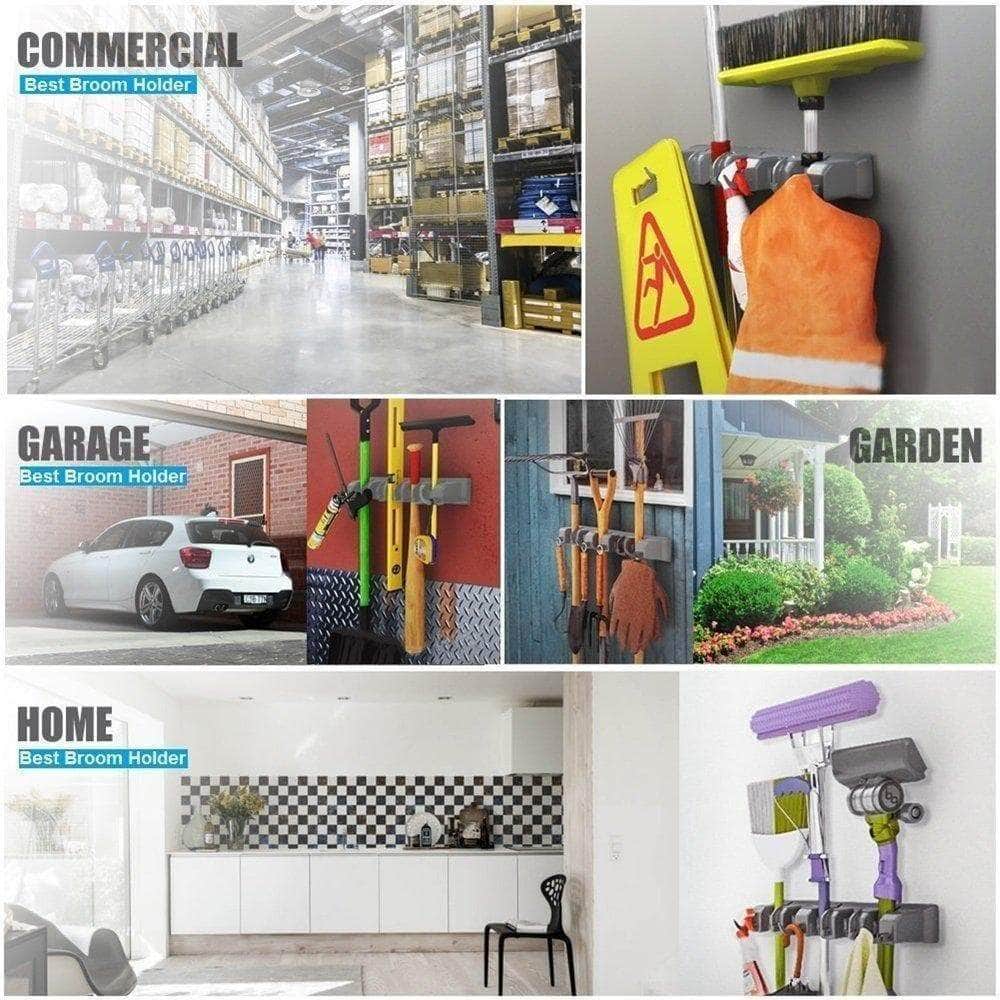 Budget home neat mop and broom holder wall mount garden tool storage tool rack storage organization for the home plastic hanger for closet garage organizer shed organizer 5 position