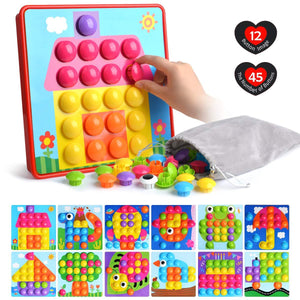 Button Art Toys for Toddlers Color Matching Mosaic Pegboard Early Learning Educational Puzzle Peg Board Games Best Gift for Preschool Kids 12pcs images