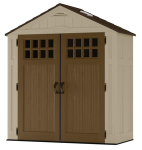 On amazon suncast 6 x 3 everett storage shed outdoor storage for backyard tools and accessories all weather resin material transom windows and shingle style roof wood grain texture