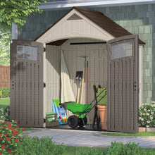 Load image into Gallery viewer, Shop here suncast 7 x 4 cascade storage shed outdoor storage for backyard tools and accessories all weather resin material transom windows and shingle style roof