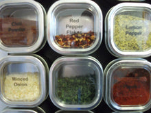 Load image into Gallery viewer, Products petite culinarian ii 12 x 18 magnetic spice rack 24 spice tins choose color choose spice tin size 6 oz brushed stainless steel