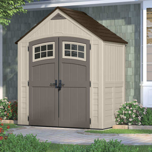 Storage suncast 7 x 4 cascade storage shed outdoor storage for backyard tools and accessories all weather resin material transom windows and shingle style roof