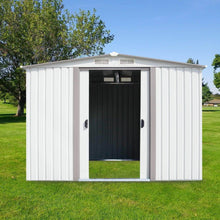 Load image into Gallery viewer, Storage ainfox 8x8 storage shed with foundation kit outdoor steel toolsheds storage floor frame kit utility garden backyard lawn warm white 8x8 storage shed with floor base kit